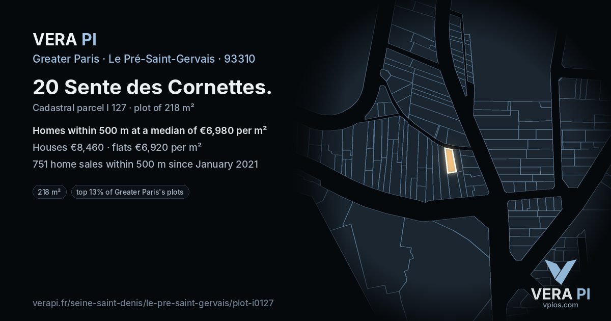 20 Sente des Cornettes, Le Pré-Saint-Gervais at night – the plot lit, the parcels around coloured by the prices near them