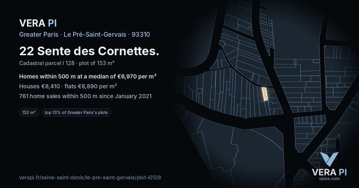 22 Sente des Cornettes, Le Pré-Saint-Gervais at night – the plot lit, the parcels around coloured by the prices near them