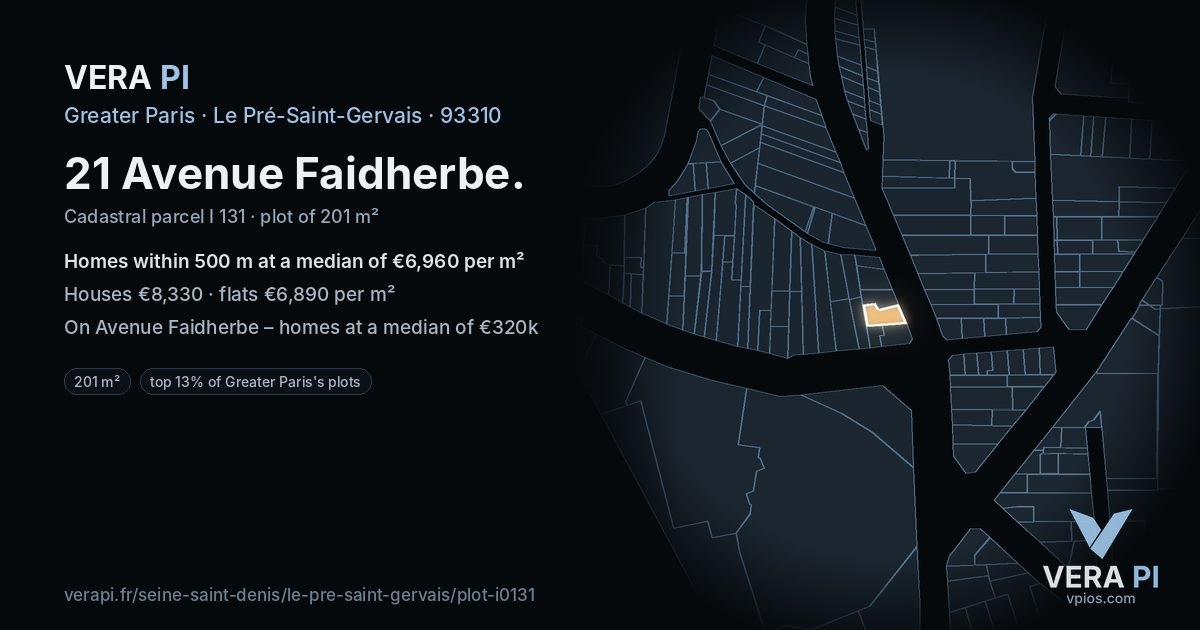 21 Avenue Faidherbe, Le Pré-Saint-Gervais at night – the plot lit, the parcels around coloured by the prices near them