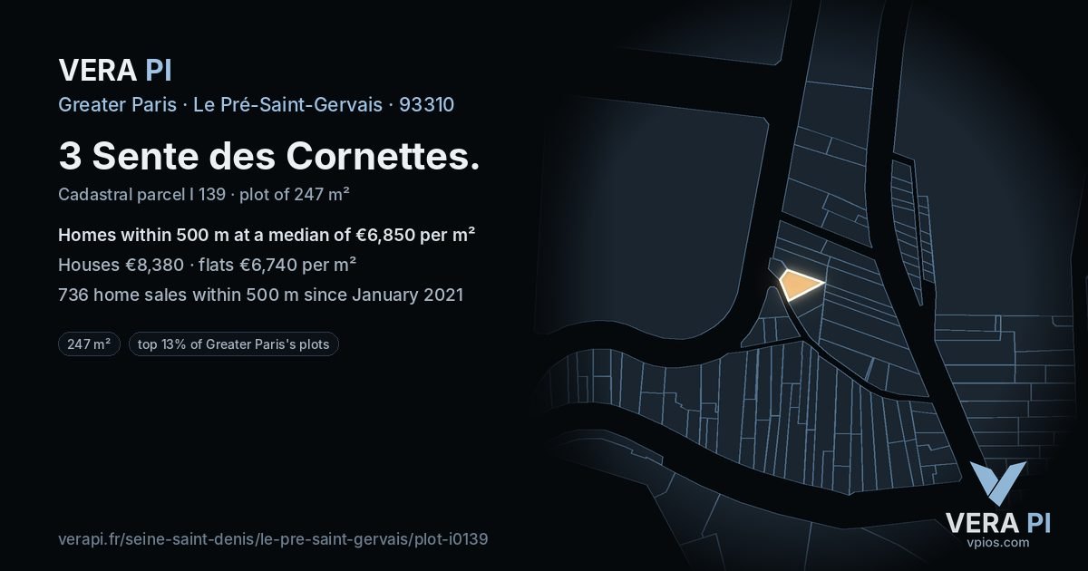 3 Sente des Cornettes, Le Pré-Saint-Gervais at night – the plot lit, the parcels around coloured by the prices near them