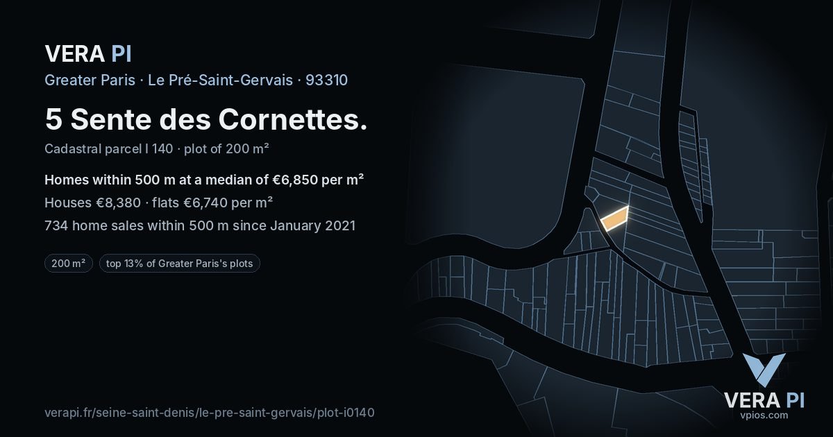 5 Sente des Cornettes, Le Pré-Saint-Gervais at night – the plot lit, the parcels around coloured by the prices near them