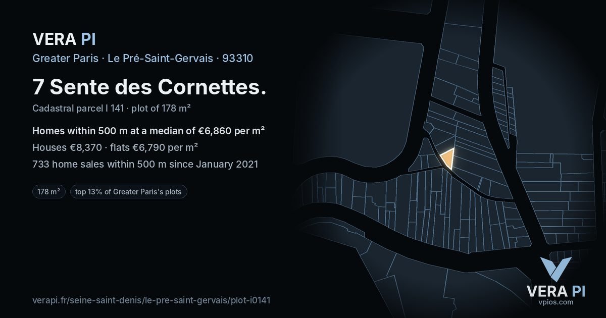 7 Sente des Cornettes, Le Pré-Saint-Gervais at night – the plot lit, the parcels around coloured by the prices near them