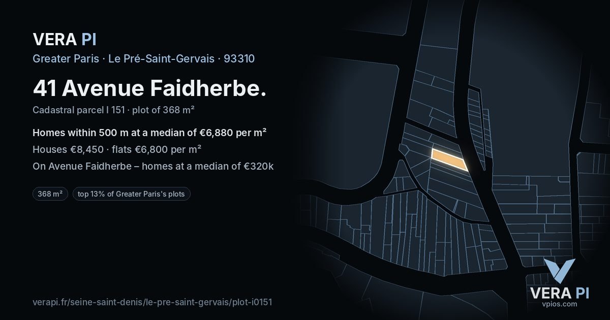 41 Avenue Faidherbe, Le Pré-Saint-Gervais at night – the plot lit, the parcels around coloured by the prices near them