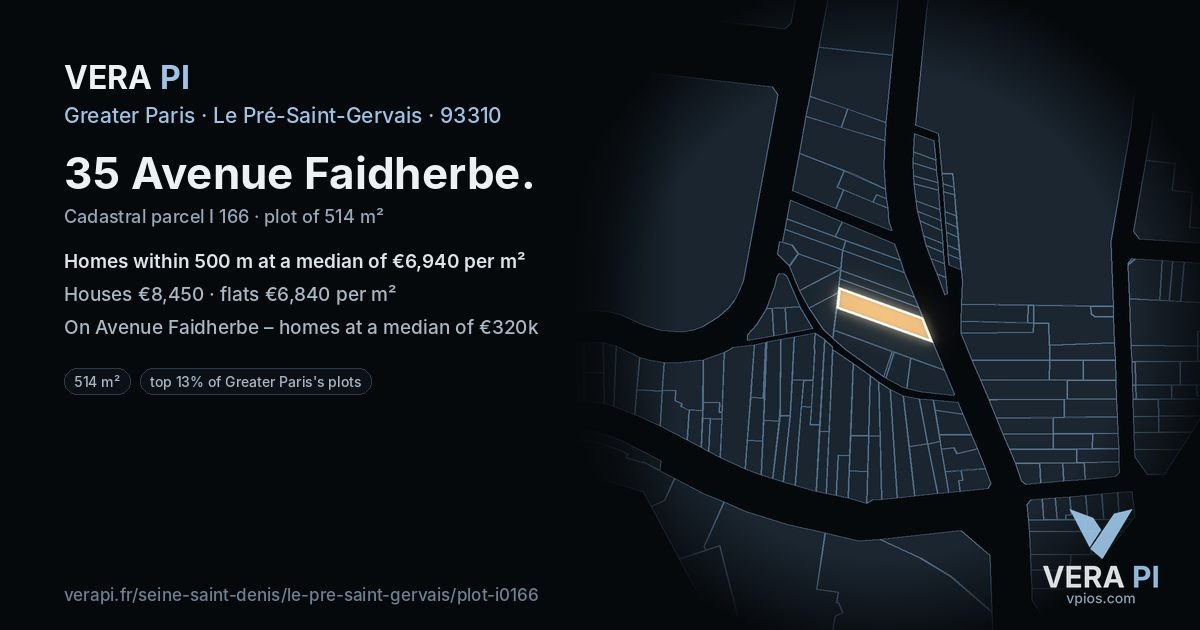 35 Avenue Faidherbe, Le Pré-Saint-Gervais at night – the plot lit, the parcels around coloured by the prices near them