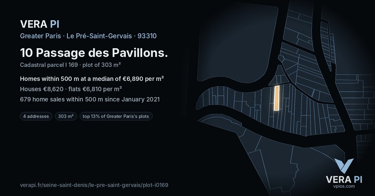 10 Passage des Pavillons, Le Pré-Saint-Gervais at night – the plot lit, the parcels around coloured by the prices near them