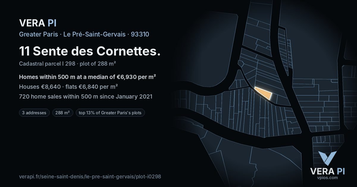 11 Sente des Cornettes, Le Pré-Saint-Gervais at night – the plot lit, the parcels around coloured by the prices near them