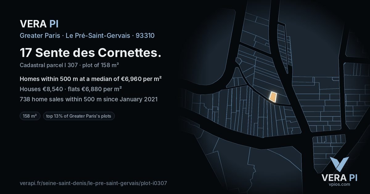 17 Sente des Cornettes, Le Pré-Saint-Gervais at night – the plot lit, the parcels around coloured by the prices near them