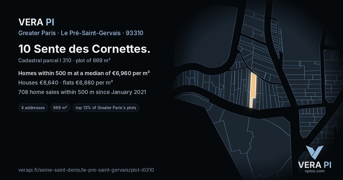 10 Sente des Cornettes, Le Pré-Saint-Gervais at night – the plot lit, the parcels around coloured by the prices near them