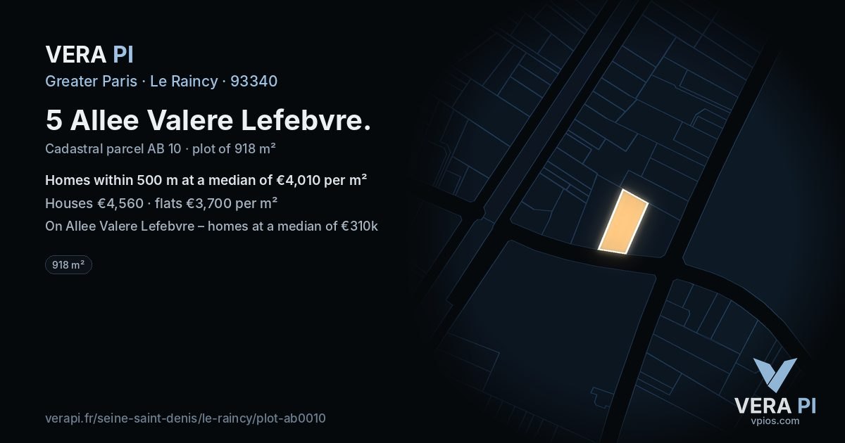 5 Allee Valere Lefebvre, Le Raincy at night – the plot lit, the parcels around coloured by the prices near them
