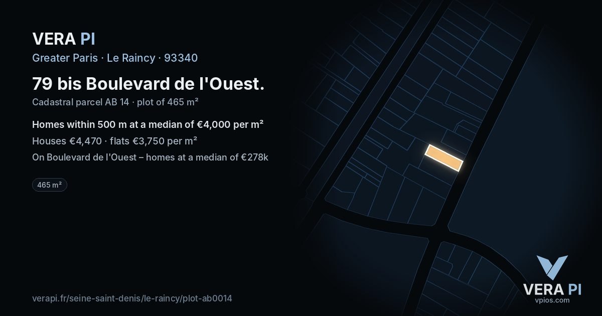 79 bis Boulevard de l'Ouest, Le Raincy at night – the plot lit, the parcels around coloured by the prices near them