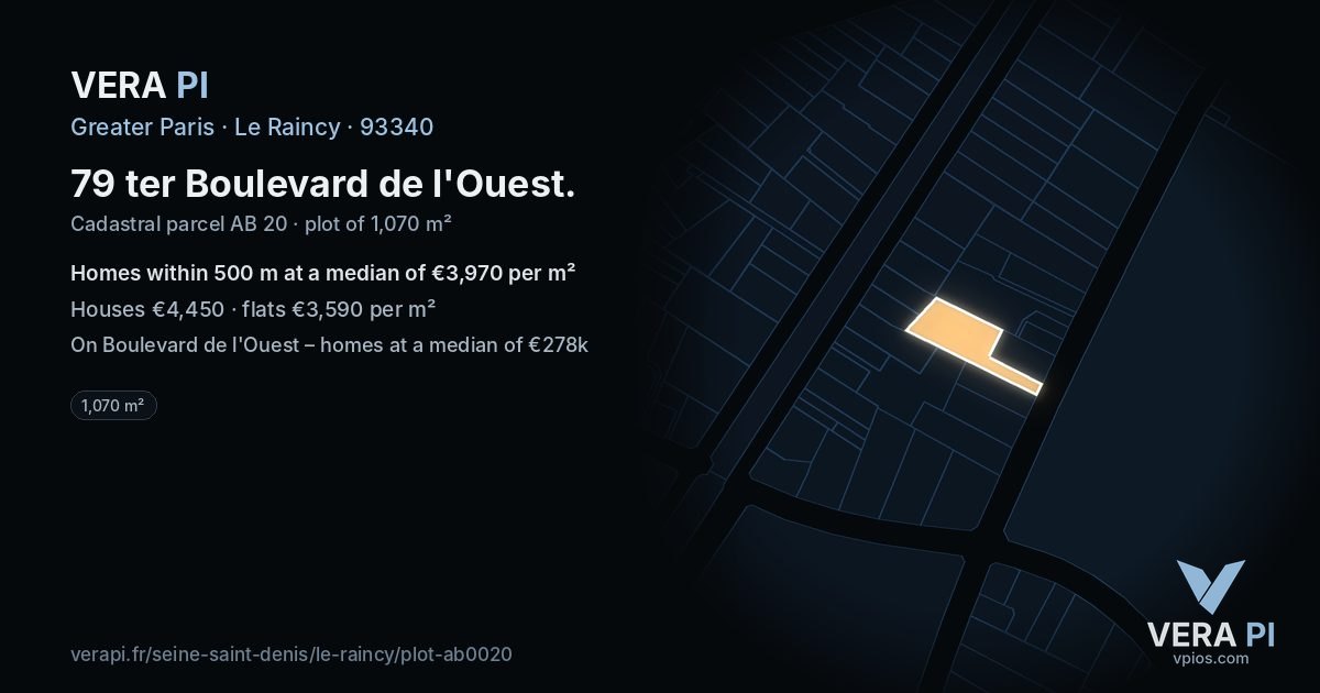 79 ter Boulevard de l'Ouest, Le Raincy at night – the plot lit, the parcels around coloured by the prices near them