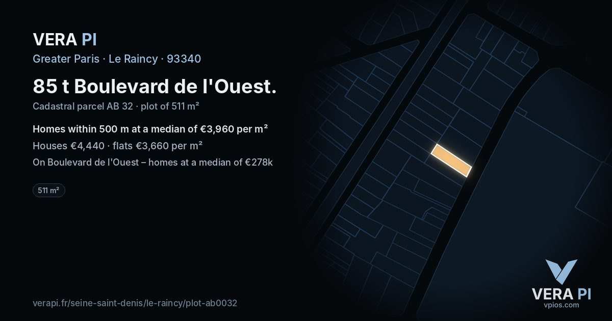 85 t Boulevard de l'Ouest, Le Raincy at night – the plot lit, the parcels around coloured by the prices near them