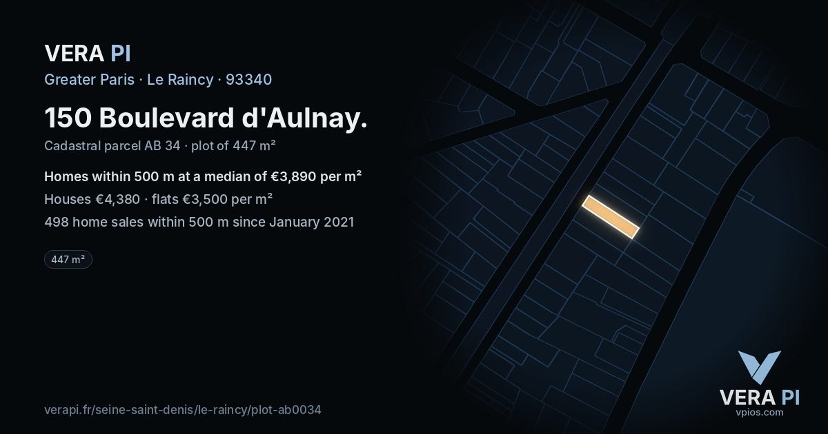 150 Boulevard d'Aulnay, Le Raincy at night – the plot lit, the parcels around coloured by the prices near them