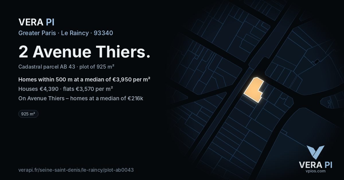 2 Avenue Thiers, Le Raincy at night – the plot lit, the parcels around coloured by the prices near them
