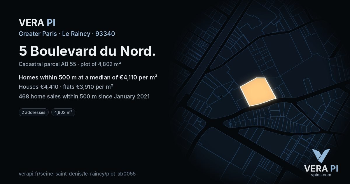 5 Boulevard du Nord, Le Raincy at night – the plot lit, the parcels around coloured by the prices near them