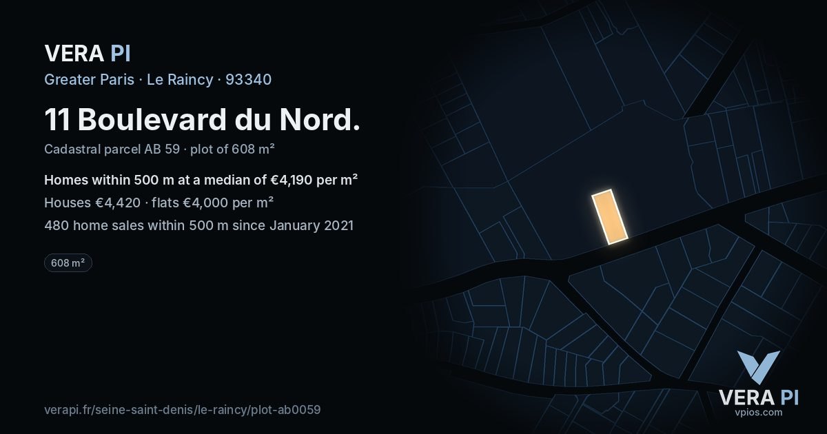 11 Boulevard du Nord, Le Raincy at night – the plot lit, the parcels around coloured by the prices near them