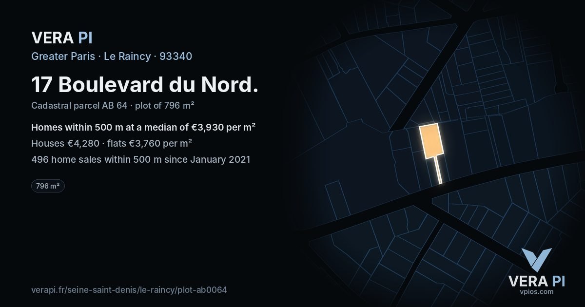 17 Boulevard du Nord, Le Raincy at night – the plot lit, the parcels around coloured by the prices near them