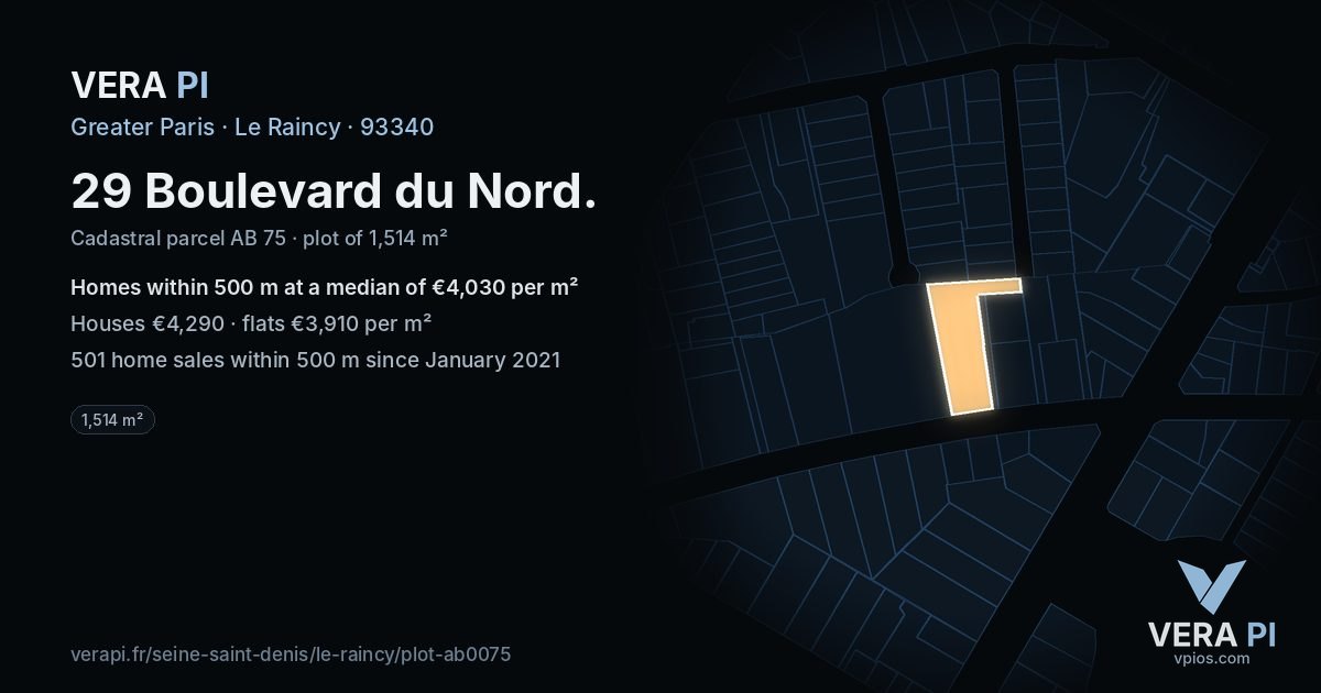 29 Boulevard du Nord, Le Raincy at night – the plot lit, the parcels around coloured by the prices near them