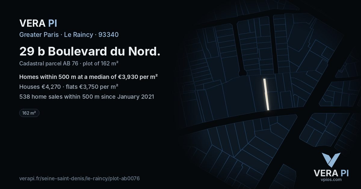 29 b Boulevard du Nord, Le Raincy at night – the plot lit, the parcels around coloured by the prices near them