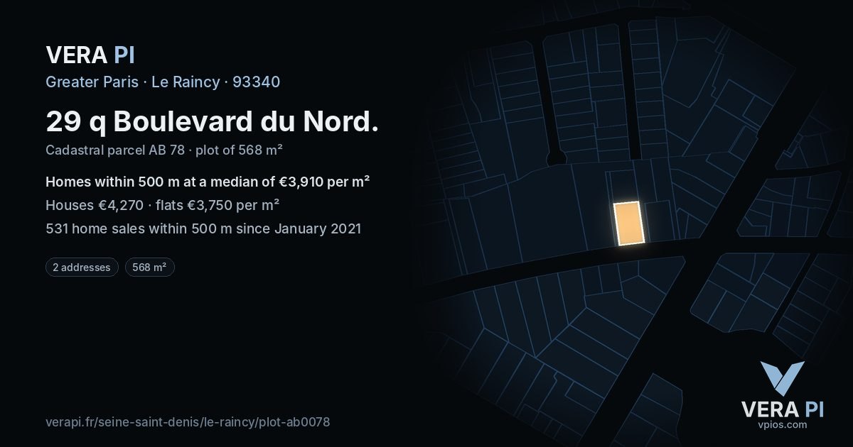 29 q Boulevard du Nord, Le Raincy at night – the plot lit, the parcels around coloured by the prices near them