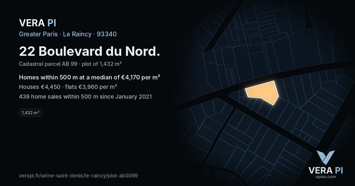 22 Boulevard du Nord, Le Raincy at night – the plot lit, the parcels around coloured by the prices near them