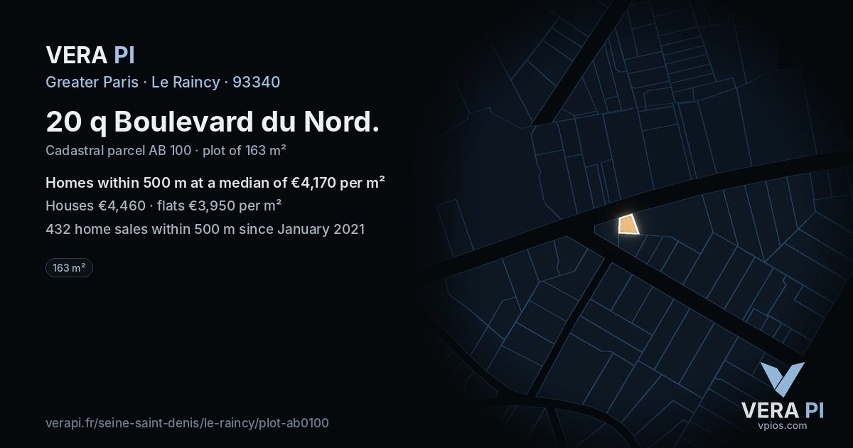 20 q Boulevard du Nord, Le Raincy at night – the plot lit, the parcels around coloured by the prices near them
