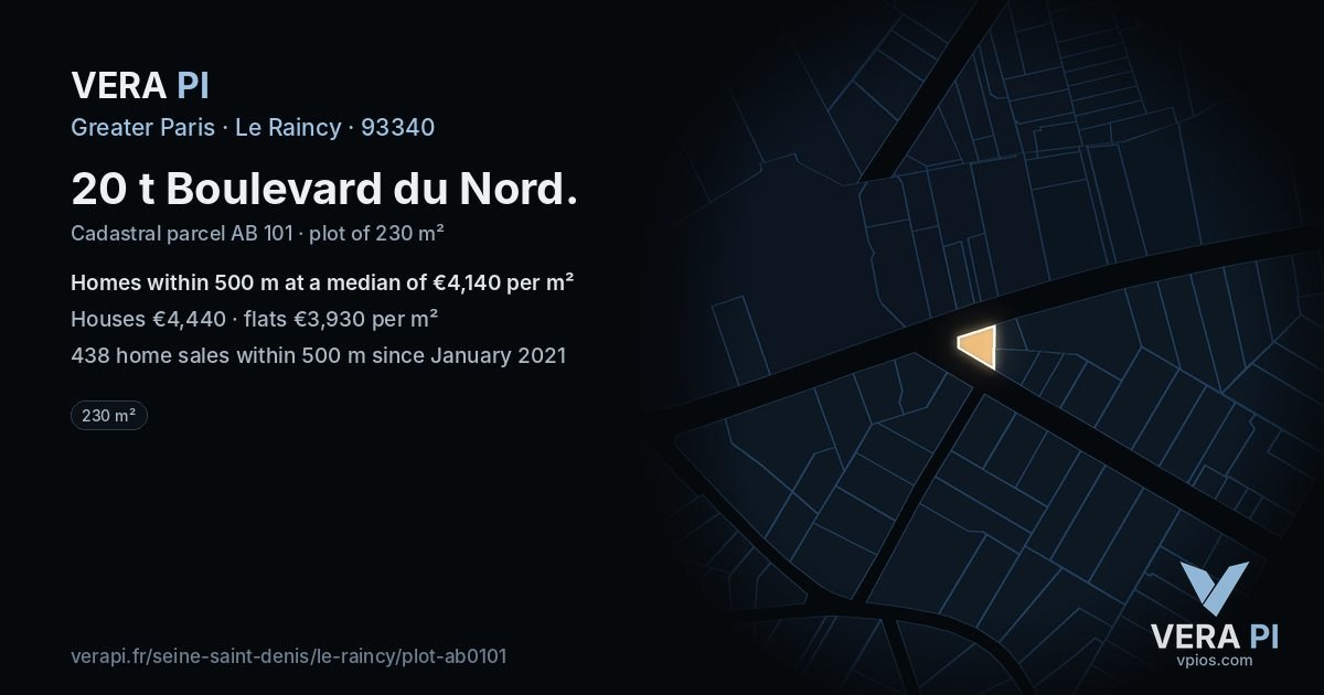 20 t Boulevard du Nord, Le Raincy at night – the plot lit, the parcels around coloured by the prices near them