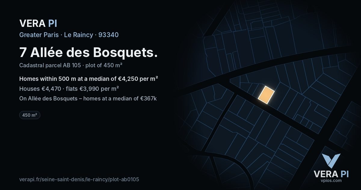 7 Allée des Bosquets, Le Raincy at night – the plot lit, the parcels around coloured by the prices near them