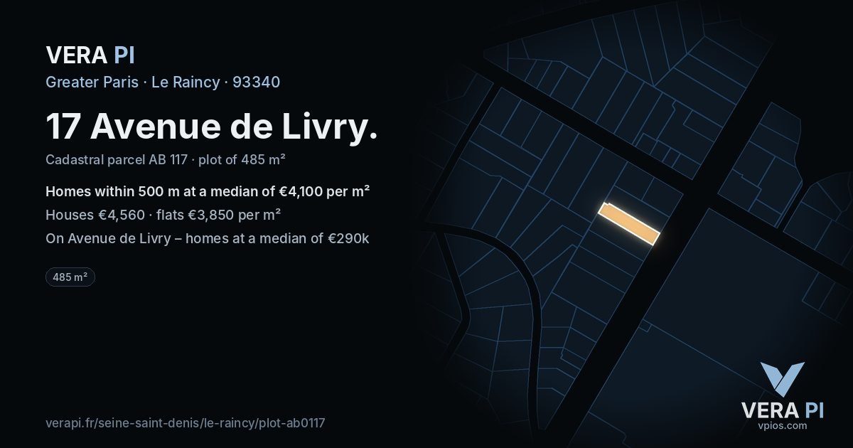 17 Avenue de Livry, Le Raincy at night – the plot lit, the parcels around coloured by the prices near them