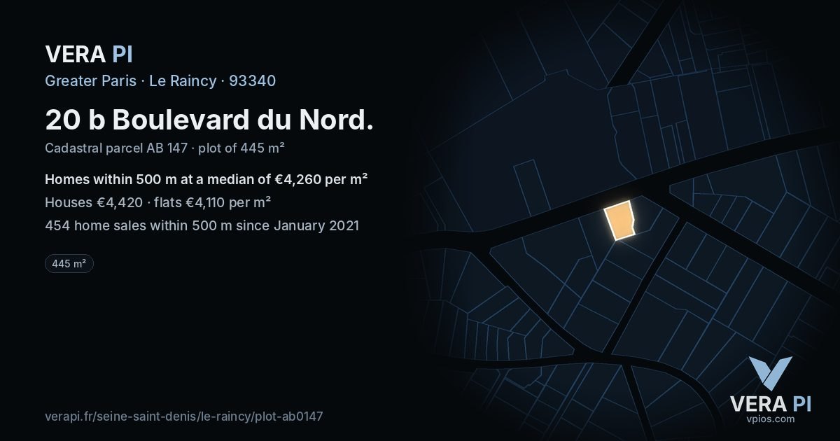 20 b Boulevard du Nord, Le Raincy at night – the plot lit, the parcels around coloured by the prices near them