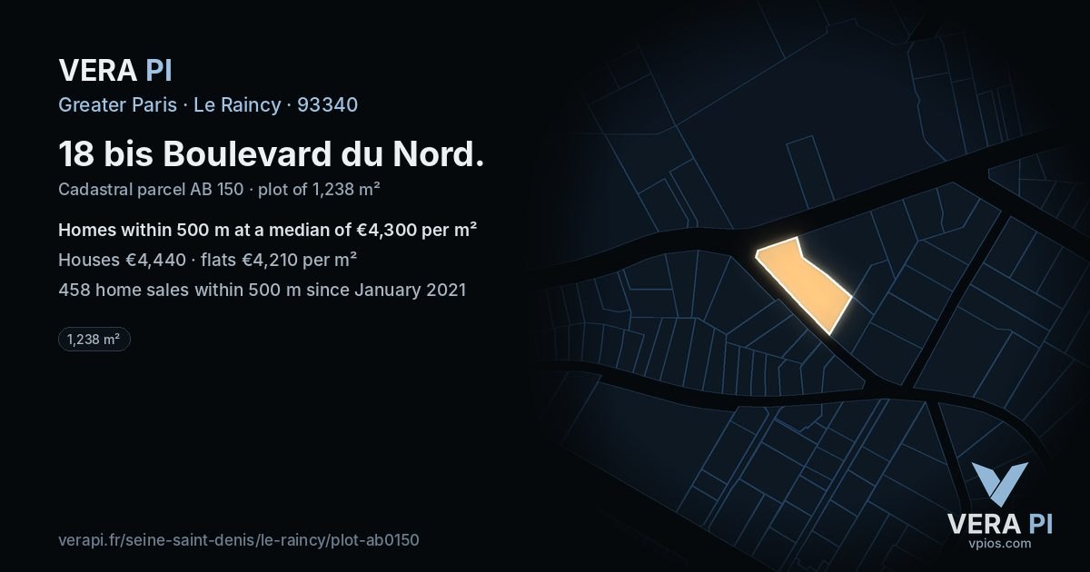 18 bis Boulevard du Nord, Le Raincy at night – the plot lit, the parcels around coloured by the prices near them