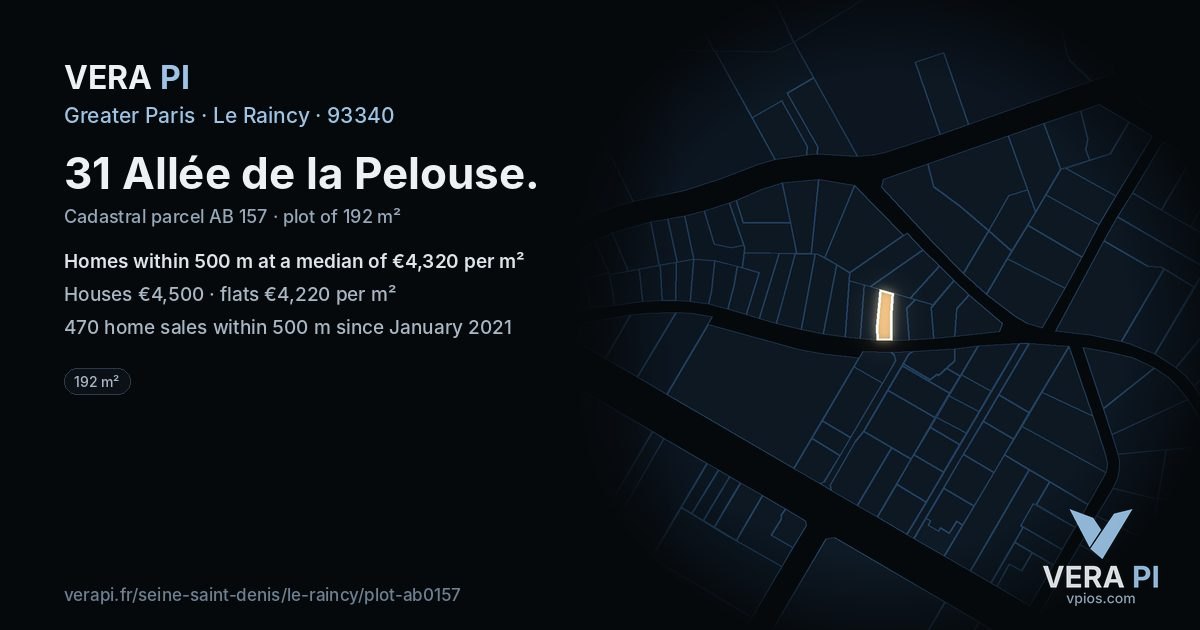 31 Allée de la Pelouse, Le Raincy at night – the plot lit, the parcels around coloured by the prices near them
