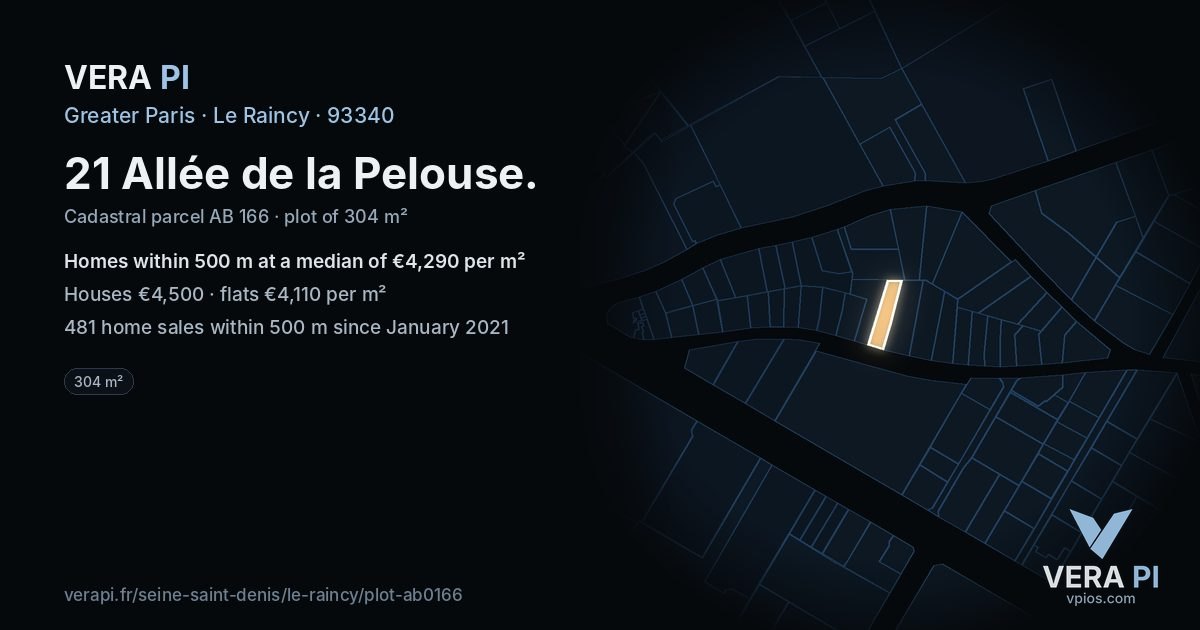 21 Allée de la Pelouse, Le Raincy at night – the plot lit, the parcels around coloured by the prices near them