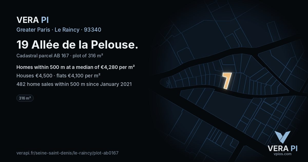 19 Allée de la Pelouse, Le Raincy at night – the plot lit, the parcels around coloured by the prices near them