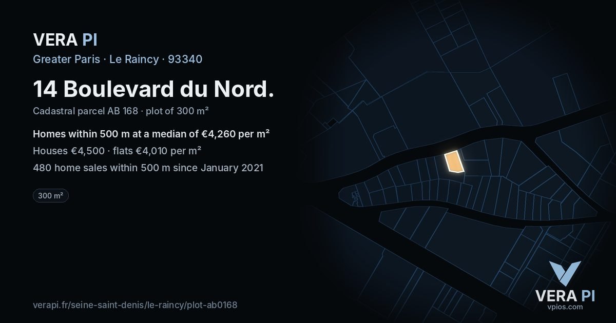 14 Boulevard du Nord, Le Raincy at night – the plot lit, the parcels around coloured by the prices near them