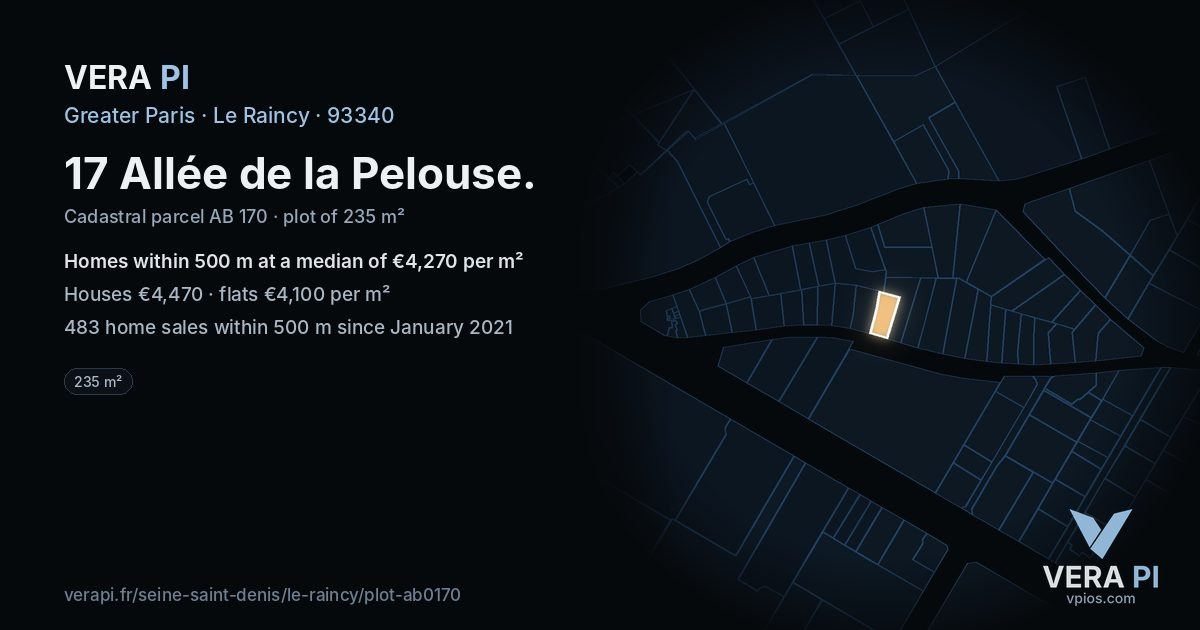 17 Allée de la Pelouse, Le Raincy at night – the plot lit, the parcels around coloured by the prices near them