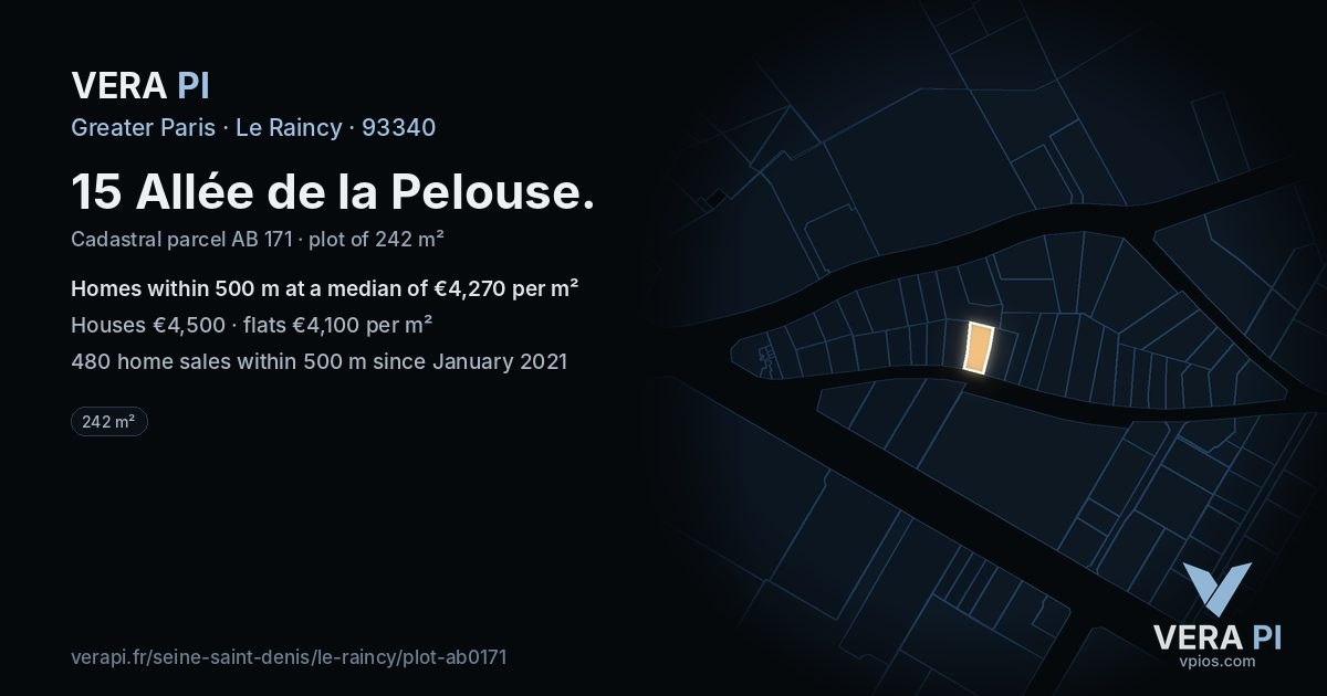 15 Allée de la Pelouse, Le Raincy at night – the plot lit, the parcels around coloured by the prices near them