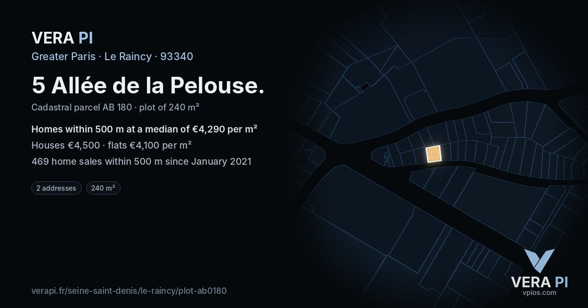 5 Allée de la Pelouse, Le Raincy at night – the plot lit, the parcels around coloured by the prices near them