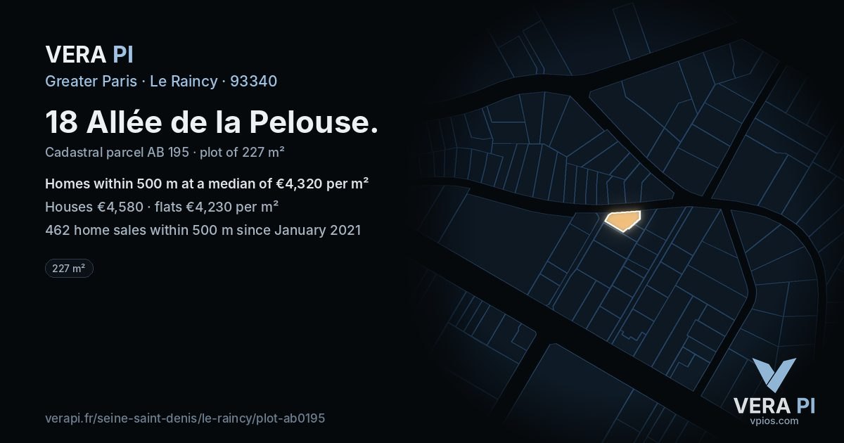 18 Allée de la Pelouse, Le Raincy at night – the plot lit, the parcels around coloured by the prices near them