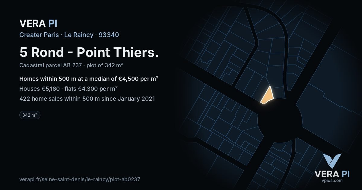5 Rond - Point Thiers, Le Raincy at night – the plot lit, the parcels around coloured by the prices near them
