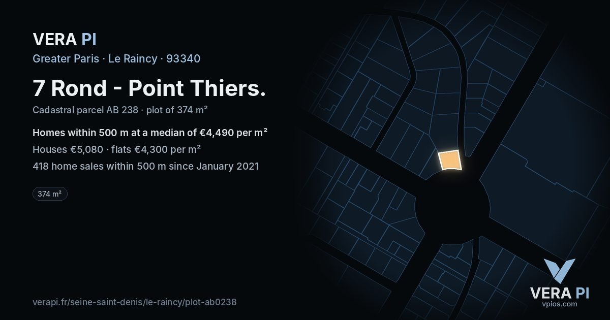 7 Rond - Point Thiers, Le Raincy at night – the plot lit, the parcels around coloured by the prices near them