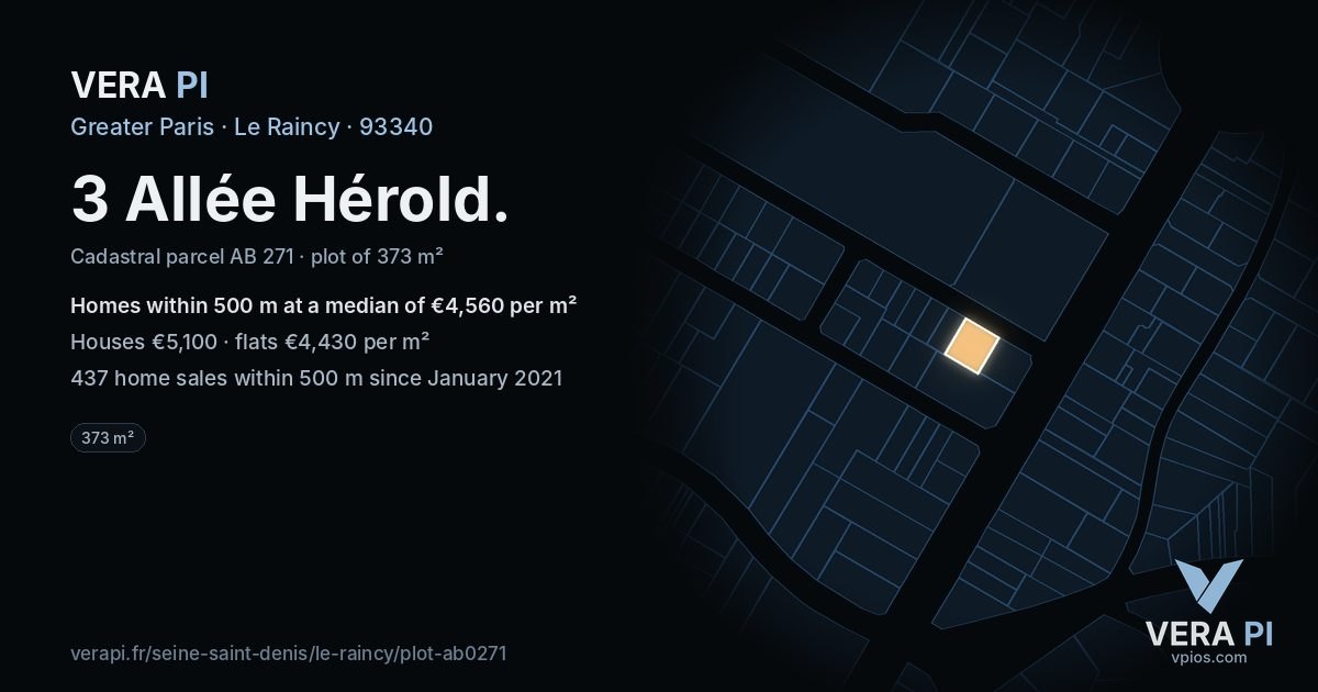 3 Allée Hérold, Le Raincy at night – the plot lit, the parcels around coloured by the prices near them
