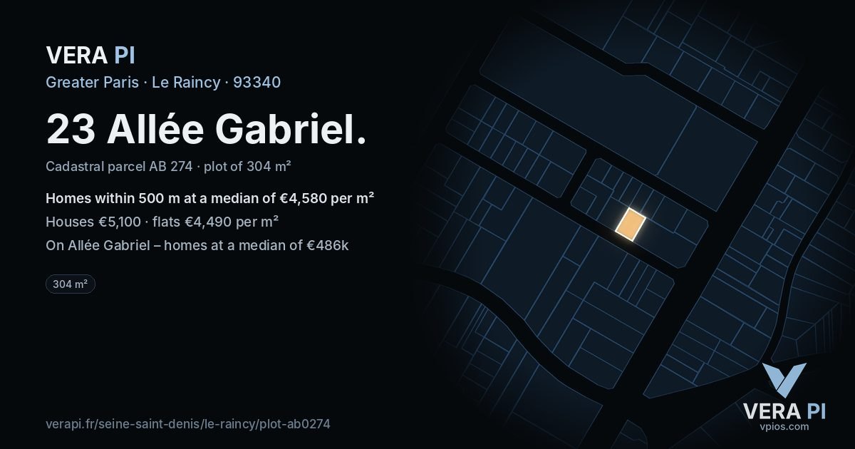 23 Allée Gabriel, Le Raincy at night – the plot lit, the parcels around coloured by the prices near them