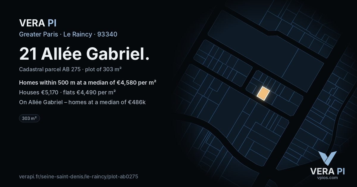 21 Allée Gabriel, Le Raincy at night – the plot lit, the parcels around coloured by the prices near them