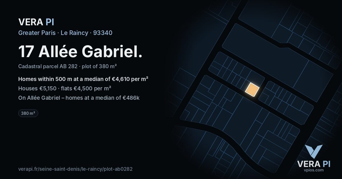 17 Allée Gabriel, Le Raincy at night – the plot lit, the parcels around coloured by the prices near them