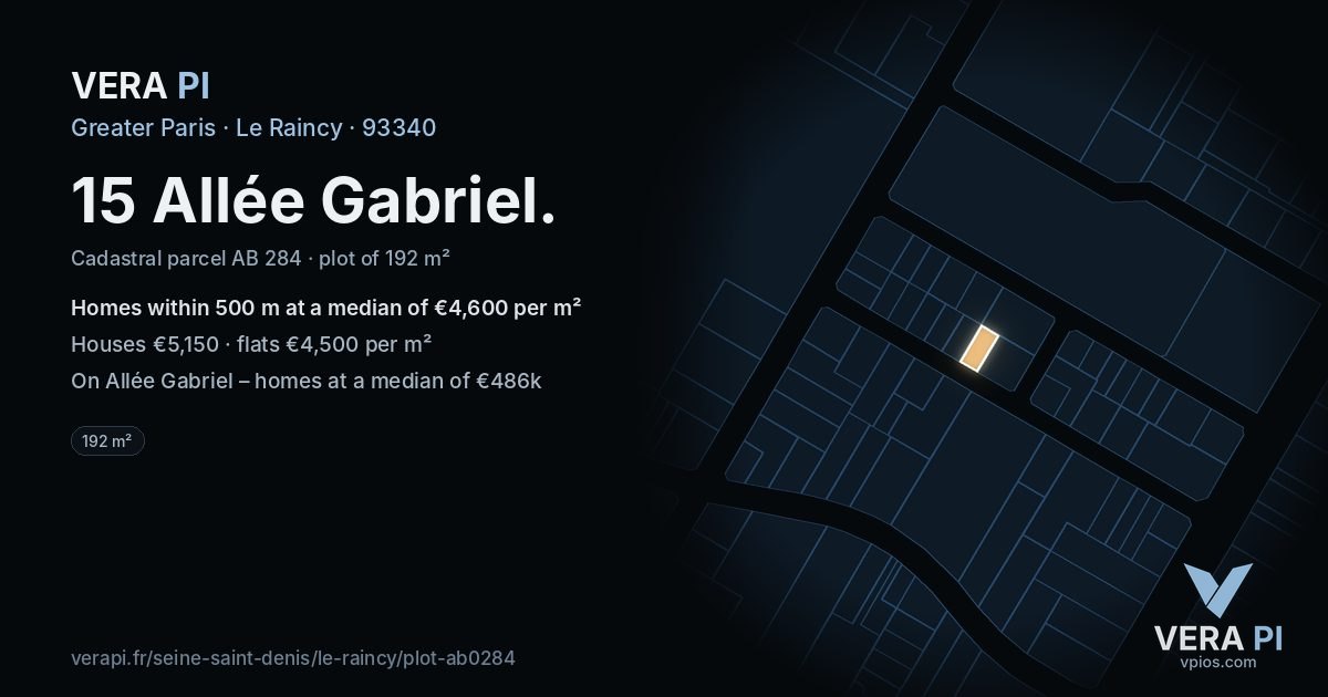 15 Allée Gabriel, Le Raincy at night – the plot lit, the parcels around coloured by the prices near them