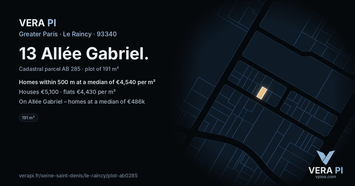 13 Allée Gabriel, Le Raincy at night – the plot lit, the parcels around coloured by the prices near them