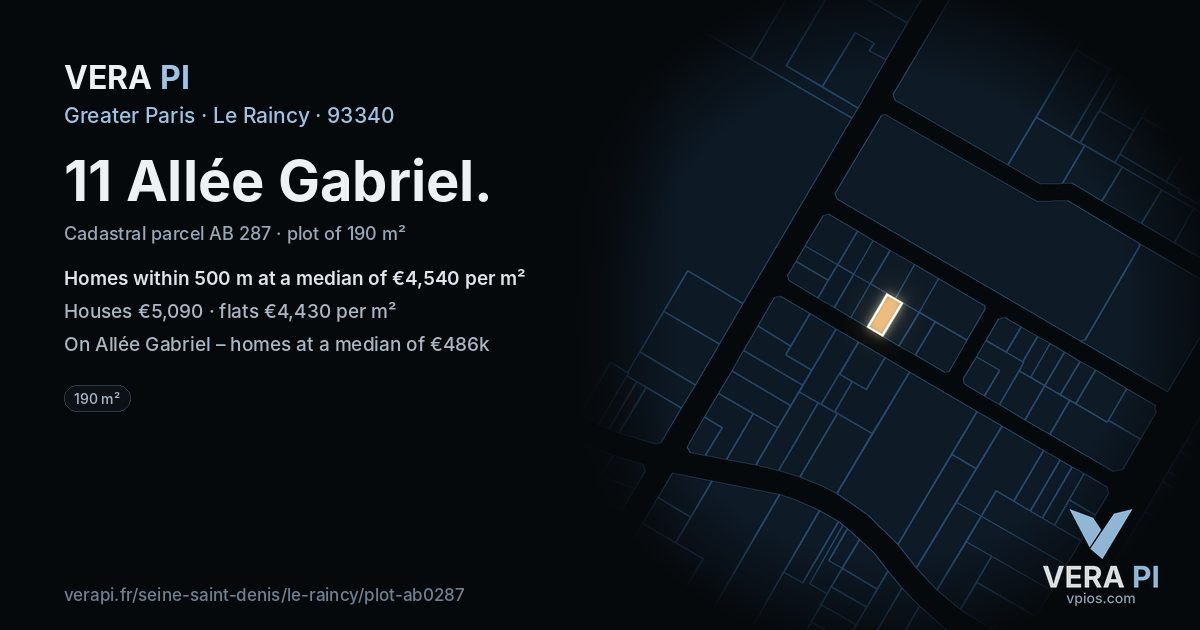 11 Allée Gabriel, Le Raincy at night – the plot lit, the parcels around coloured by the prices near them