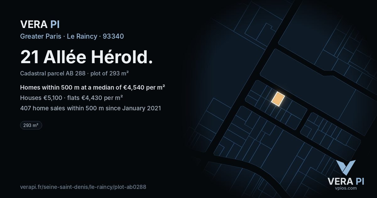 21 Allée Hérold, Le Raincy at night – the plot lit, the parcels around coloured by the prices near them