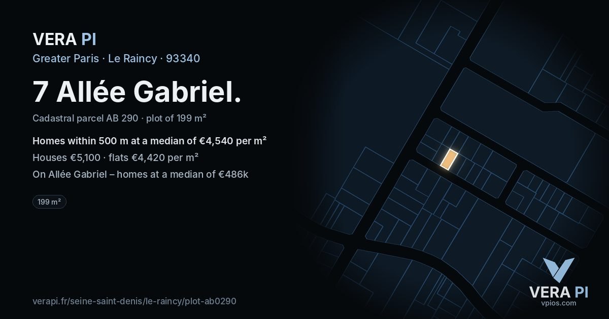 7 Allée Gabriel, Le Raincy at night – the plot lit, the parcels around coloured by the prices near them